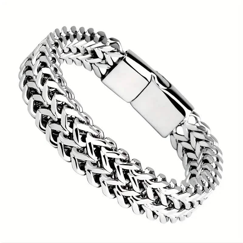 Bracelet tressé pour homme en acier inoxydable avec fermoir magnétique
