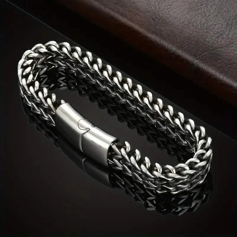 Bracelet tressé pour homme en acier inoxydable avec fermoir magnétique