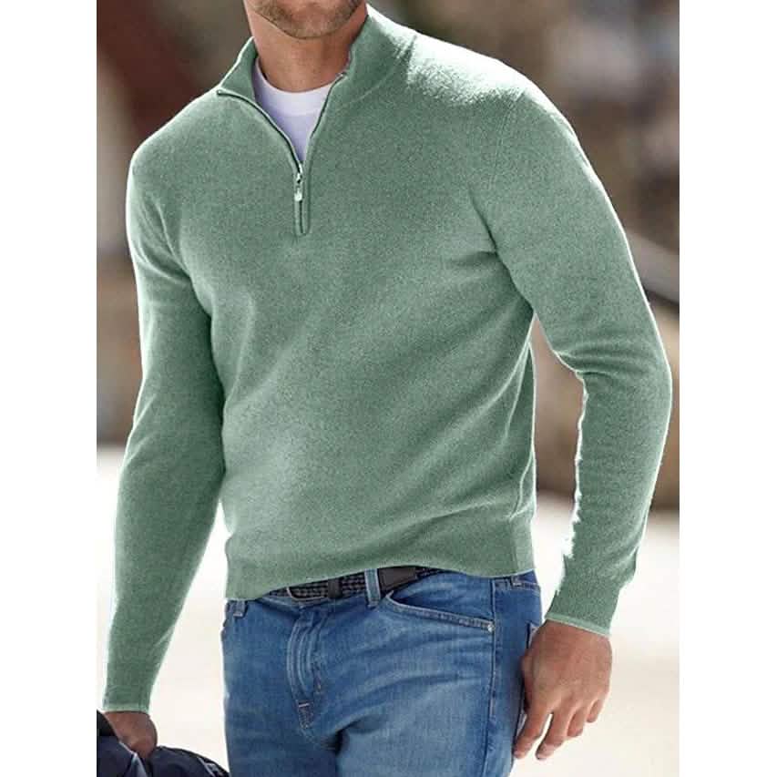 Pull-over homme en tricot côtelé court zippé de couleur unie