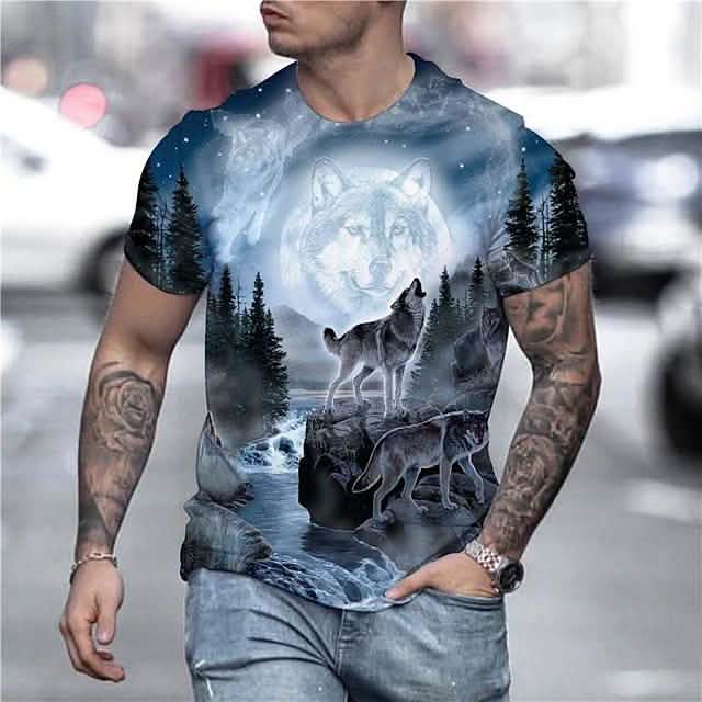 T-shirt homme imprimé animal 3D manches courtes hauts quotidiens streetwear arc-en-ciel exagéré