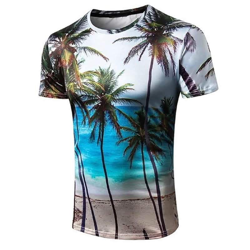 メンズTシャツ グラフィック風景プリント半袖デイリートップス ブルー