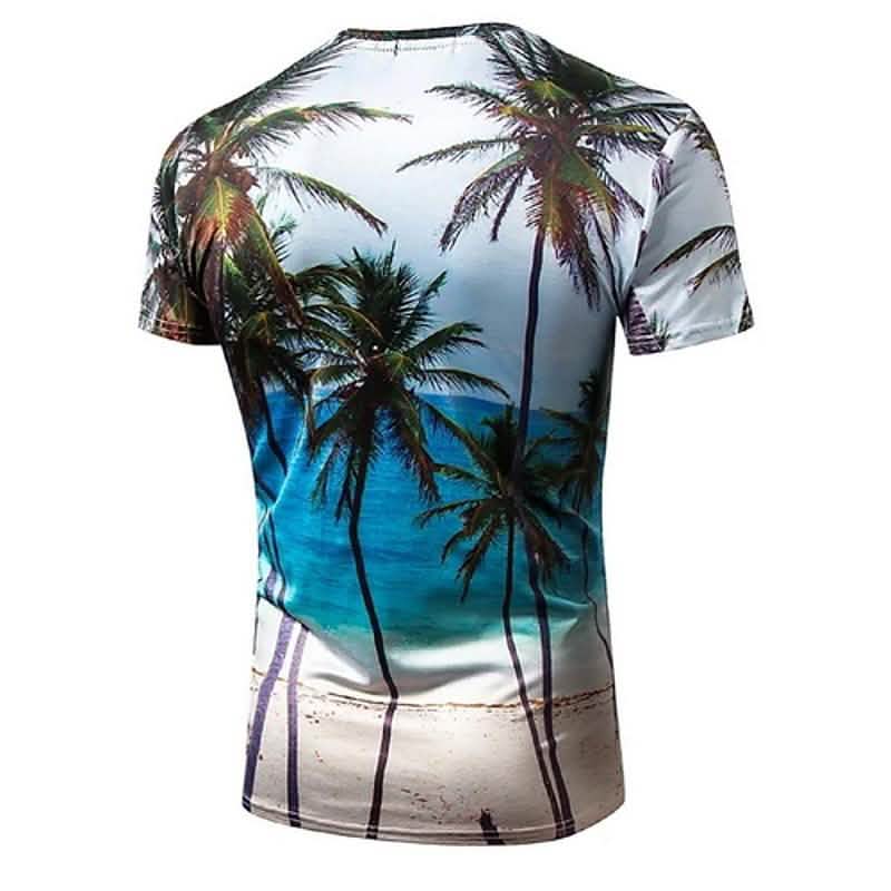 メンズTシャツ グラフィック風景プリント半袖デイリートップス ブルー