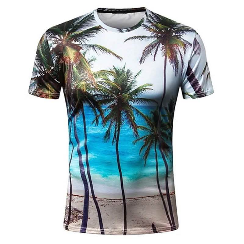 メンズTシャツ グラフィック風景プリント半袖デイリートップス ブルー
