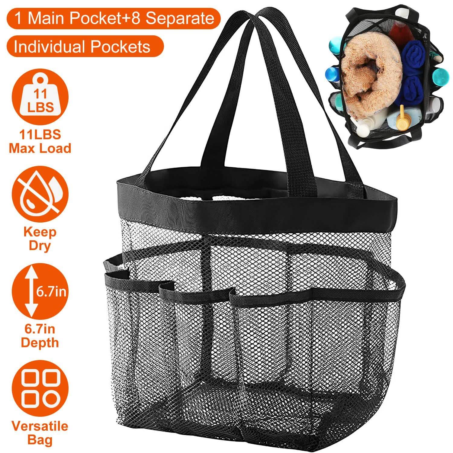 Organisateur de sac de douche en filet, panier de rangement suspendu