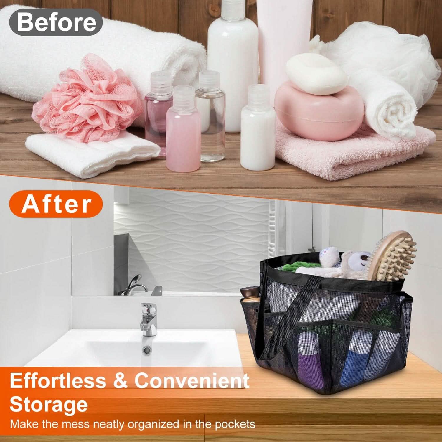 Organisateur de sac de douche en filet, panier de rangement suspendu