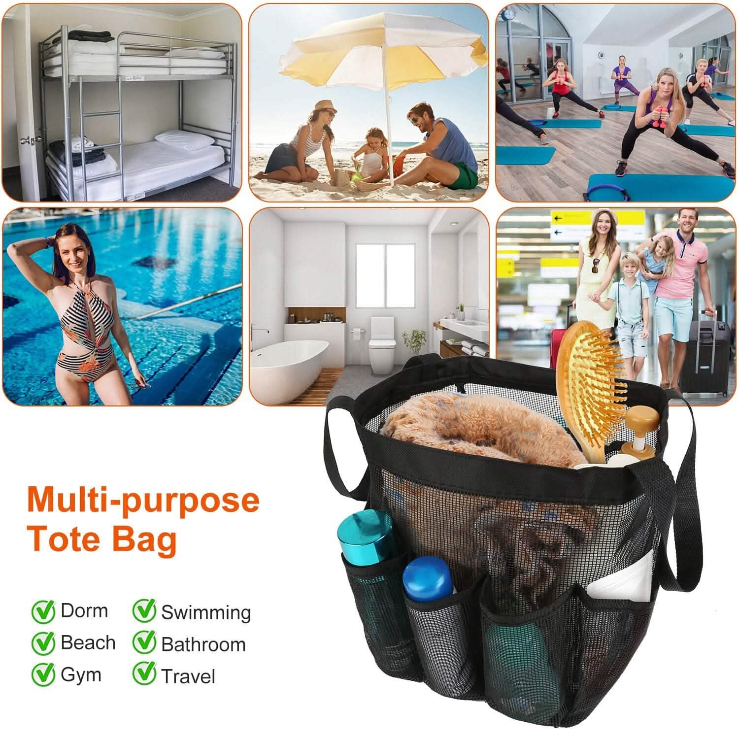 Organisateur de sac de douche en filet, panier de rangement suspendu
