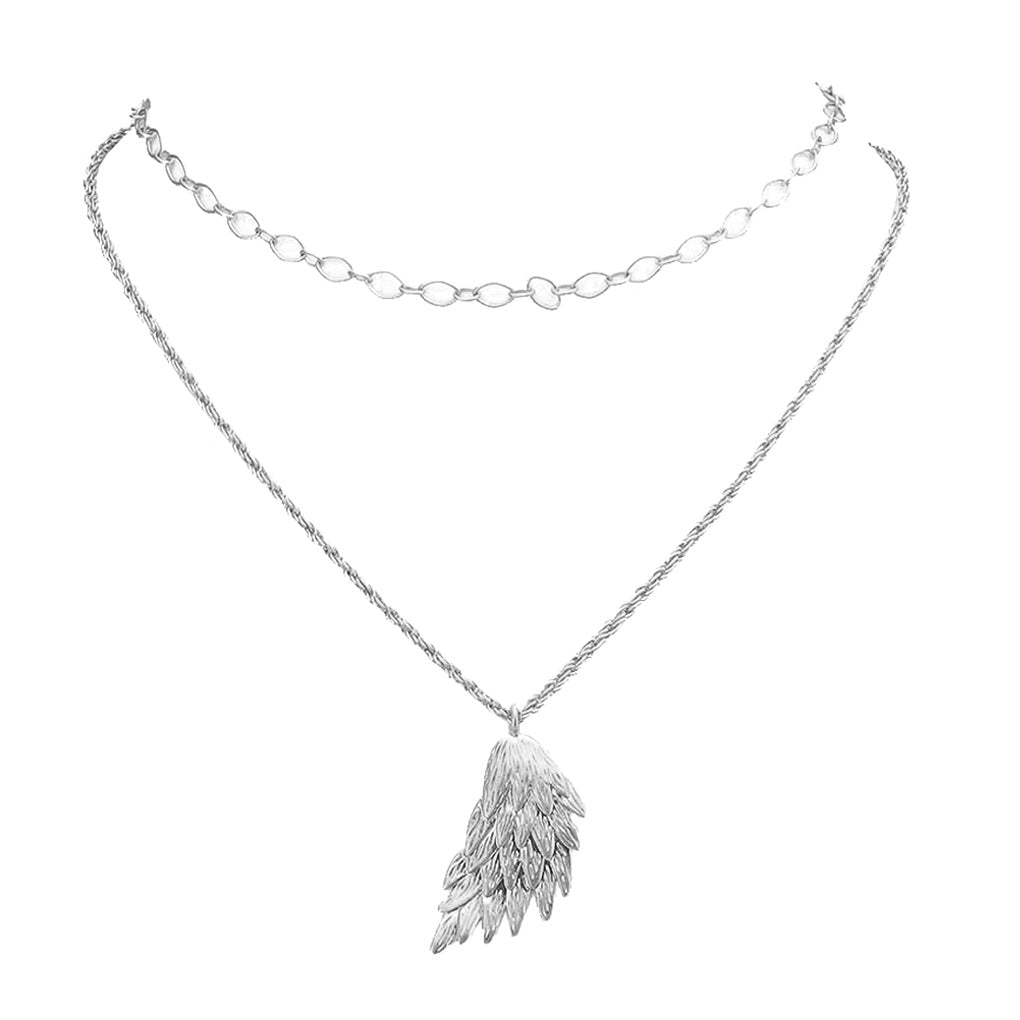 Metal Angel Wing Pendant Accented Necklace
