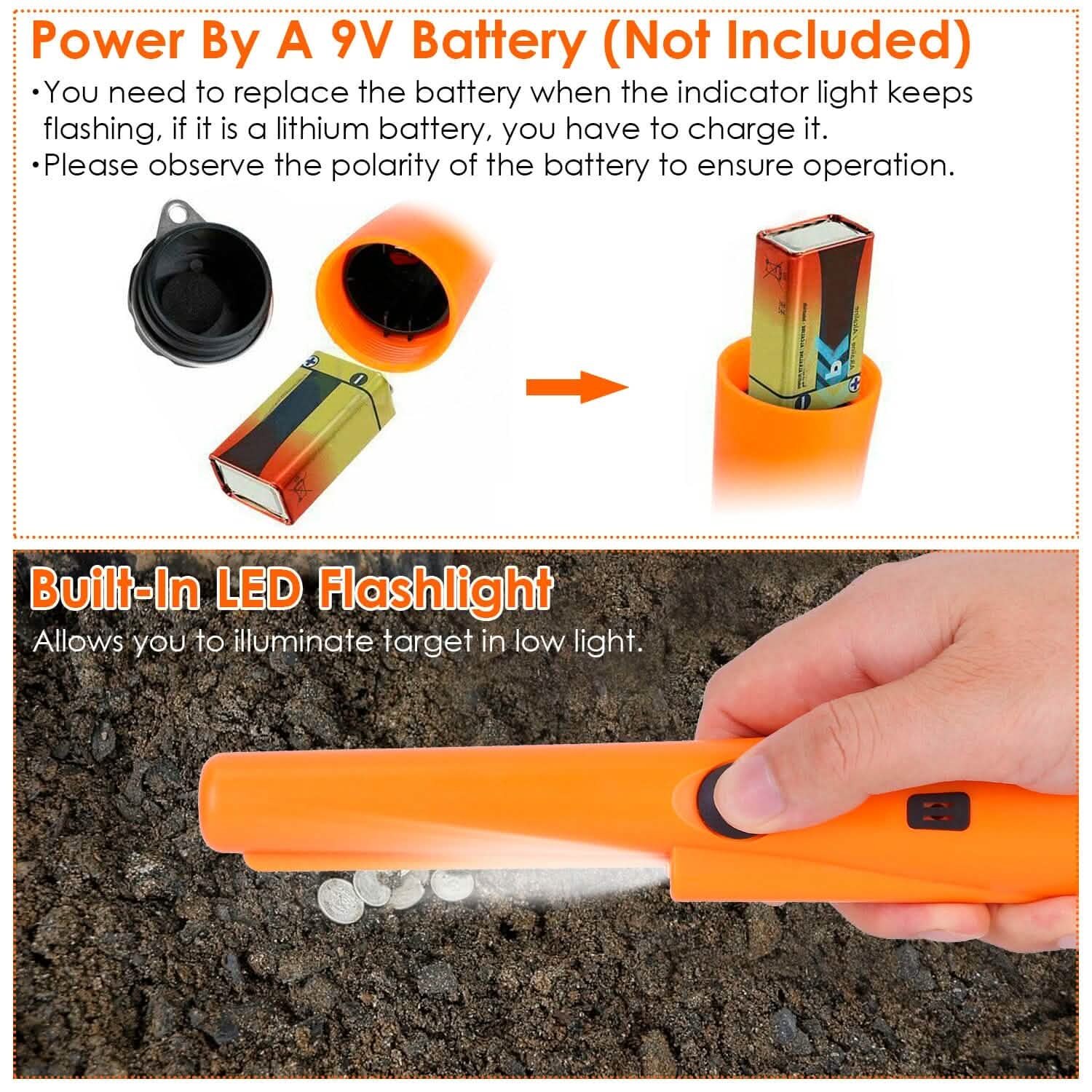 Metal Detector Pin Pointer with Retractable Hanging Wire