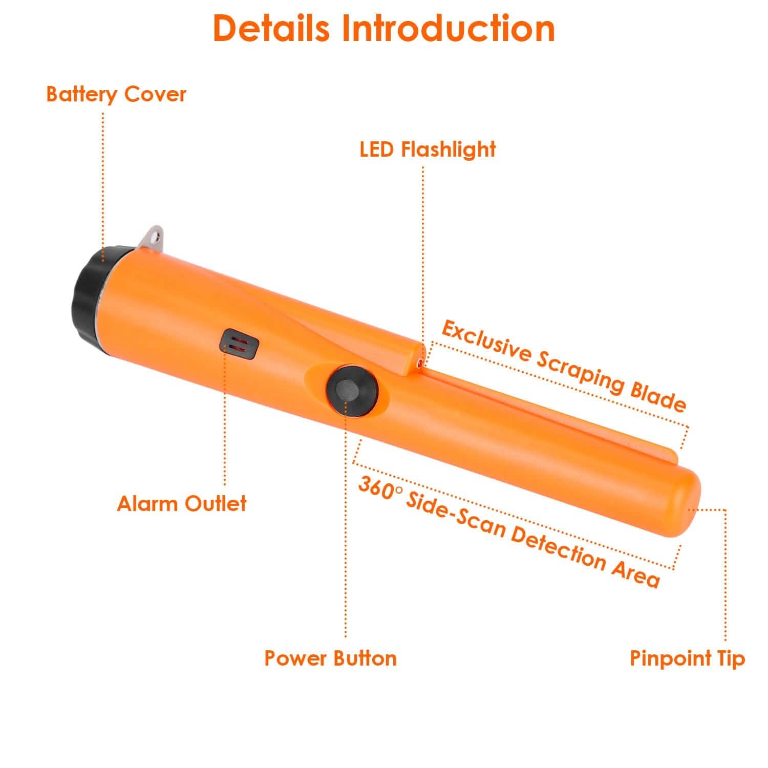 Metal Detector Pin Pointer with Retractable Hanging Wire