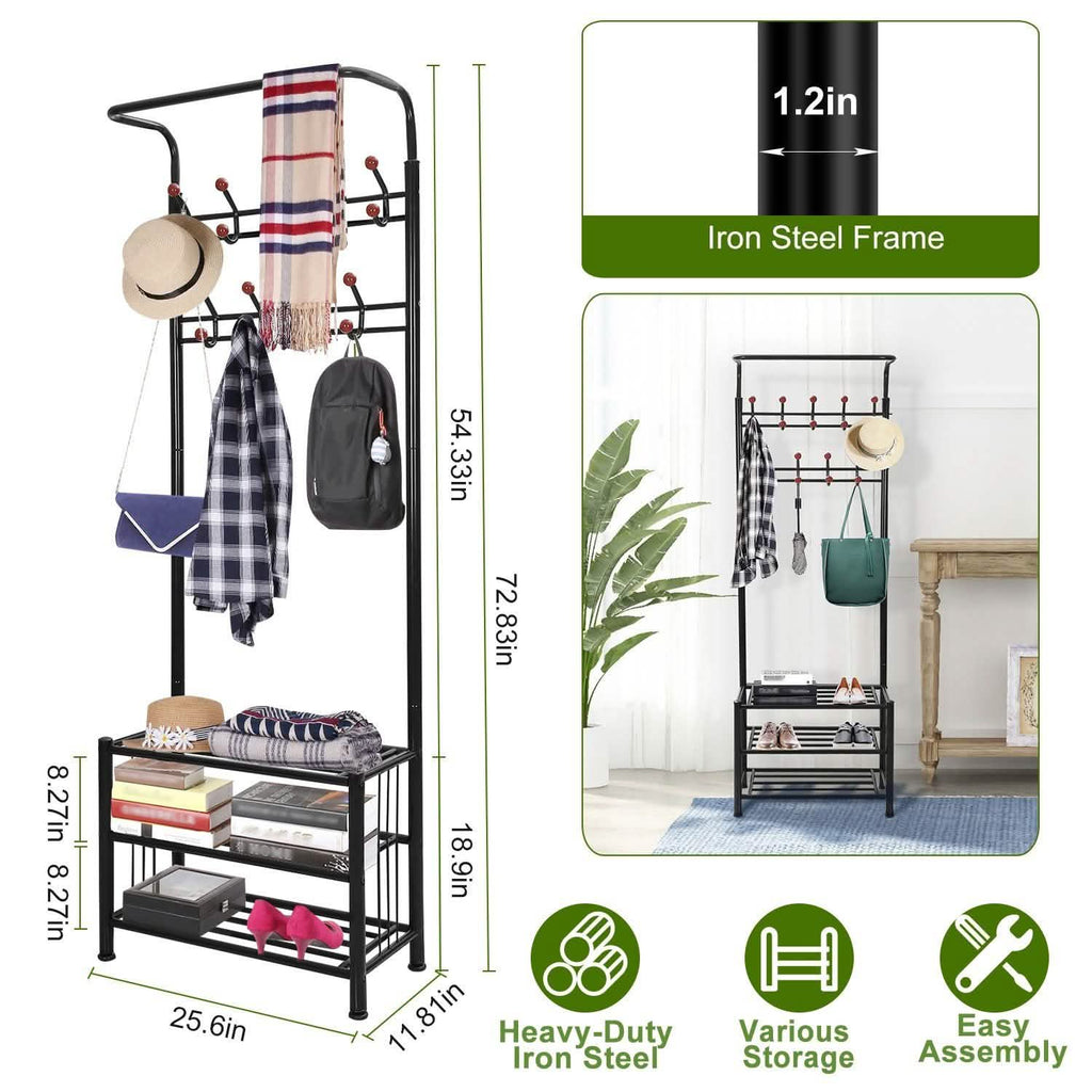 Metal Entryway Coat Shoe Rack