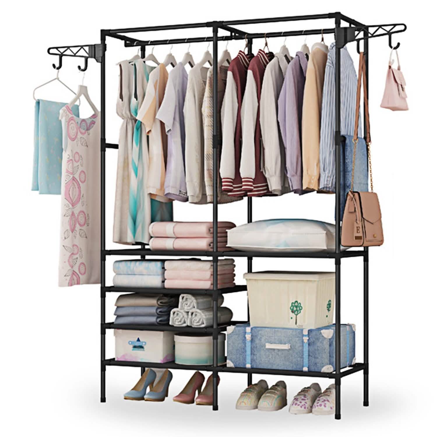Metal Garment Rack Shoe Clothing Organizer Shelves