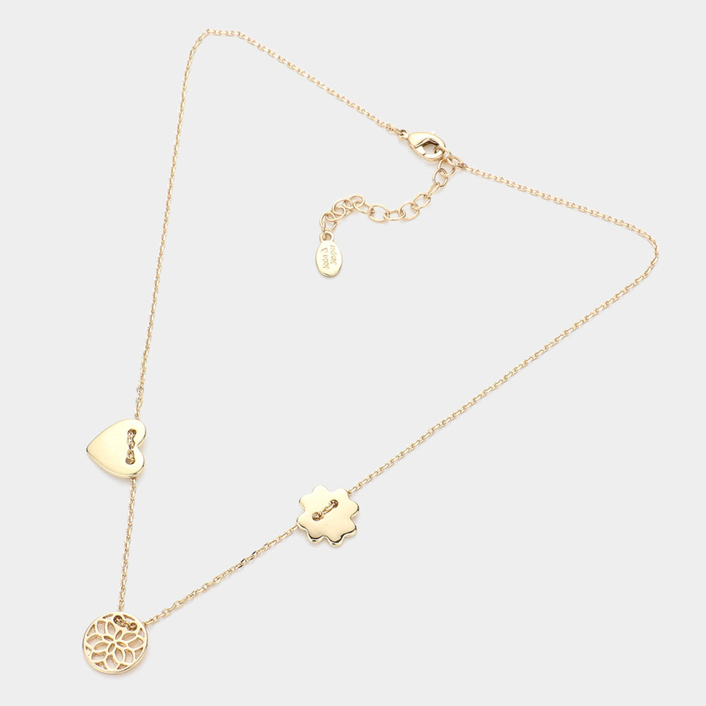 Metal Heart Filigree Round Pendant Necklace