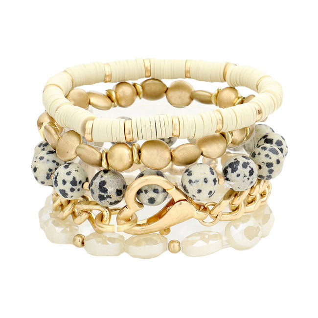 Metal Heart Heishi Natural Stone Stretch Bracelets