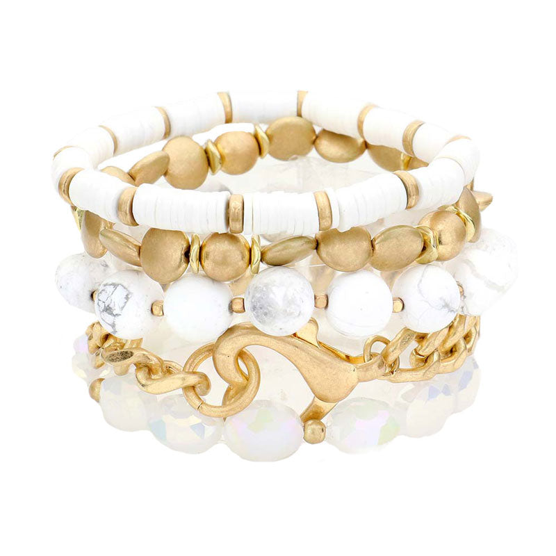 Metal Heart Heishi Natural Stone Stretch Bracelets