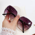 Metal Trimming Oversized Rhinestones Gradient Sun Glasses