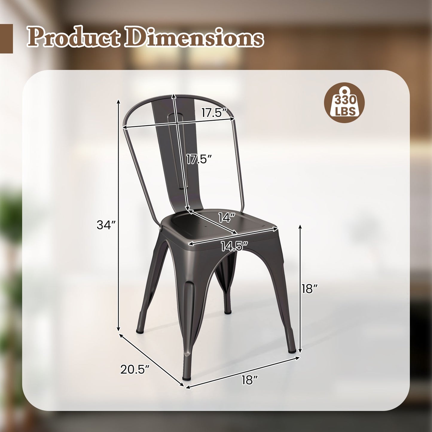 Metal Dining Chairs Set of 4 with Removable Backrest for Dining Room Restaurant Living Room