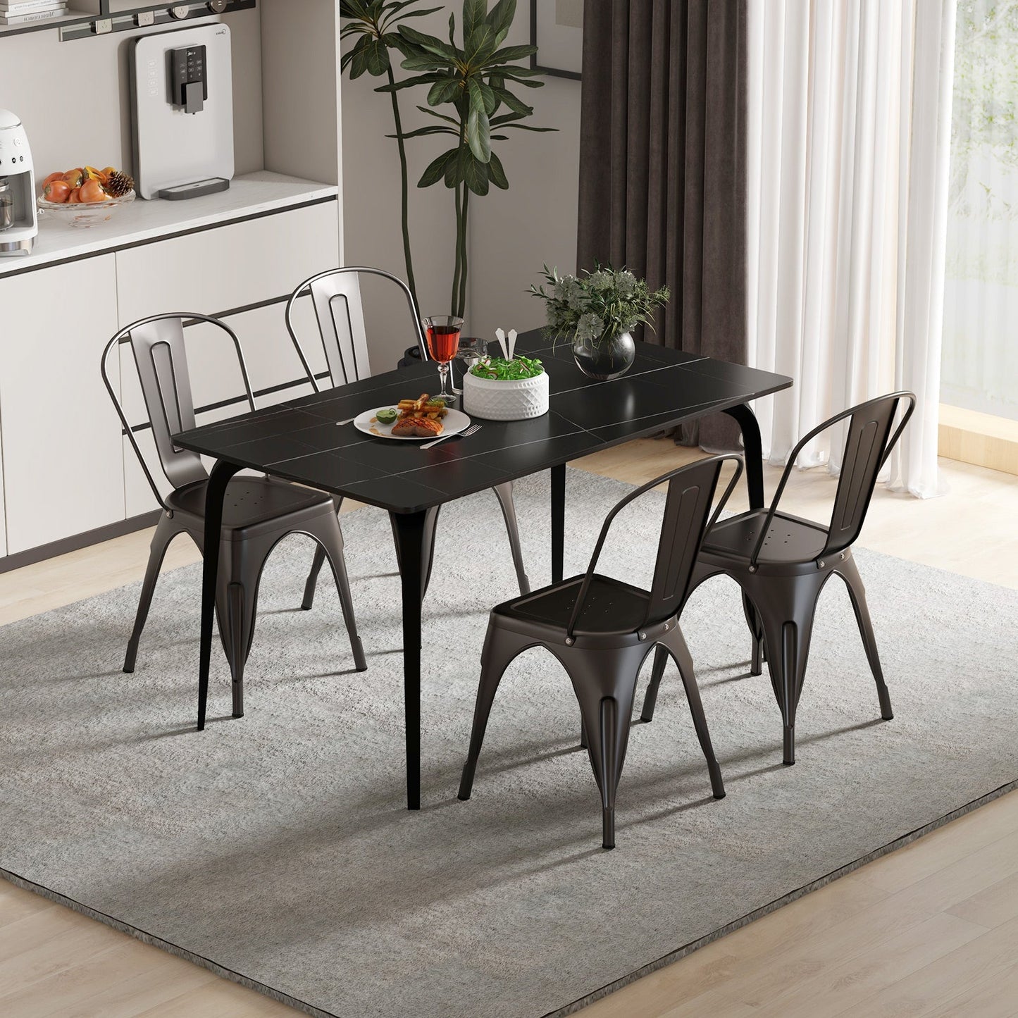 Metal Dining Chairs Set of 4 with Removable Backrest for Dining Room Restaurant Living Room