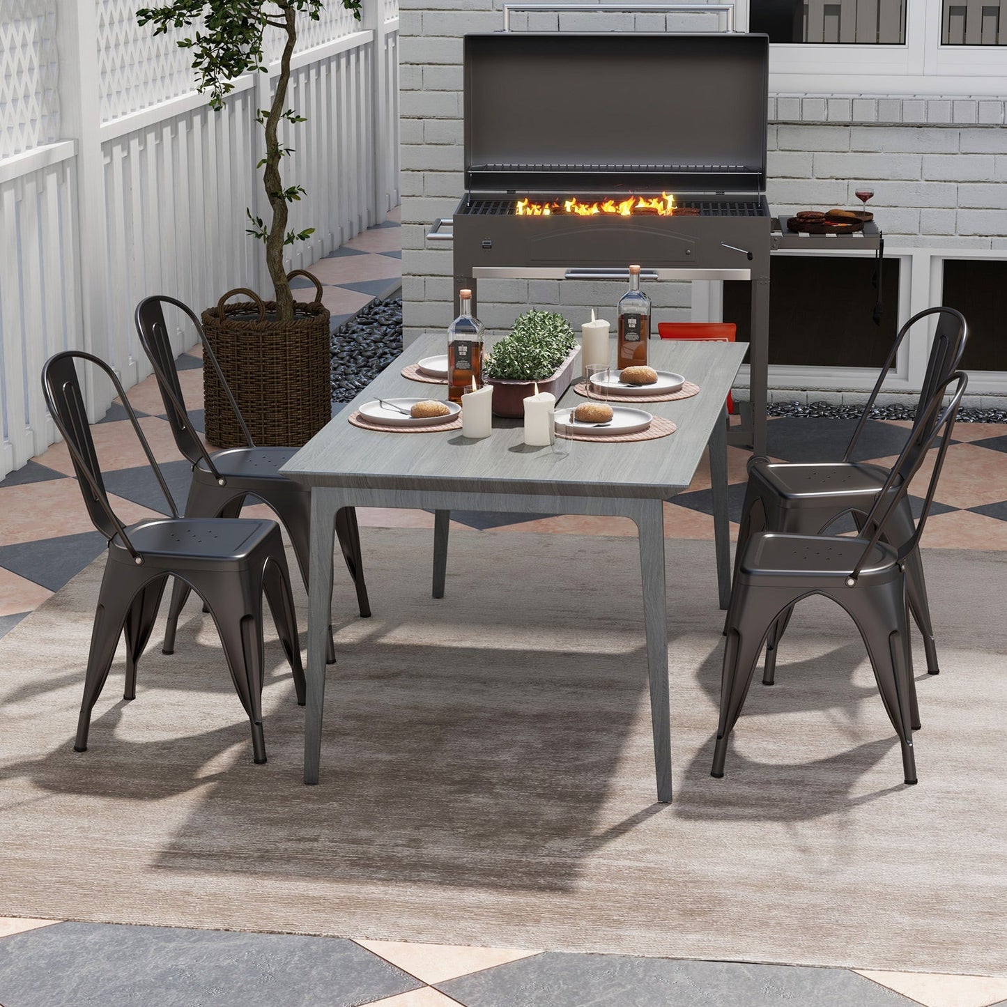 Metal Dining Chairs Set of 4 with Removable Backrest for Dining Room Restaurant Living Room