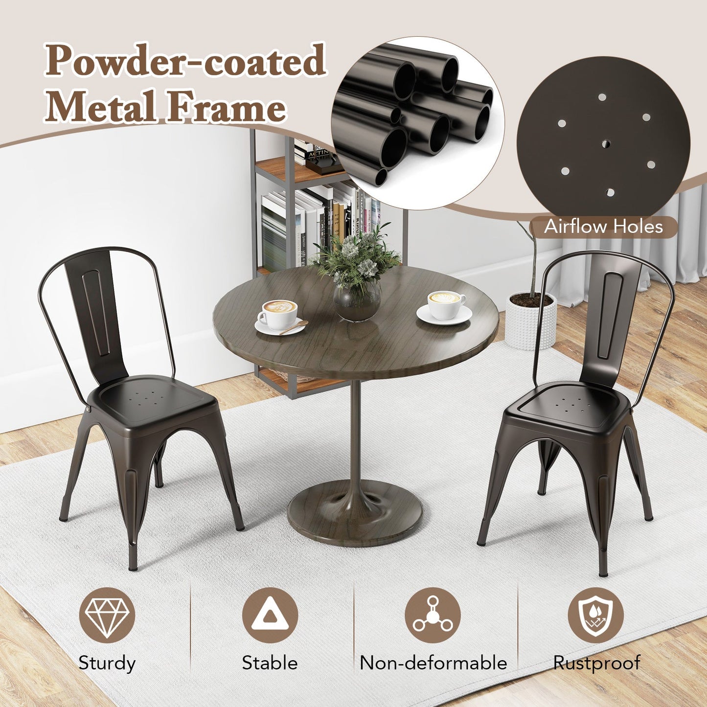 Metal Dining Chairs Set of 4 with Removable Backrest for Dining Room Restaurant Living Room