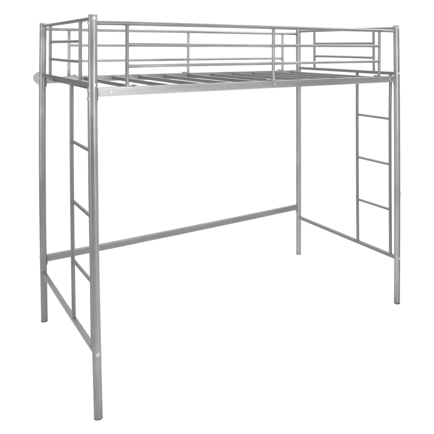 Twin Loft Bed Frame with 2 Ladders Full-length Guardrail