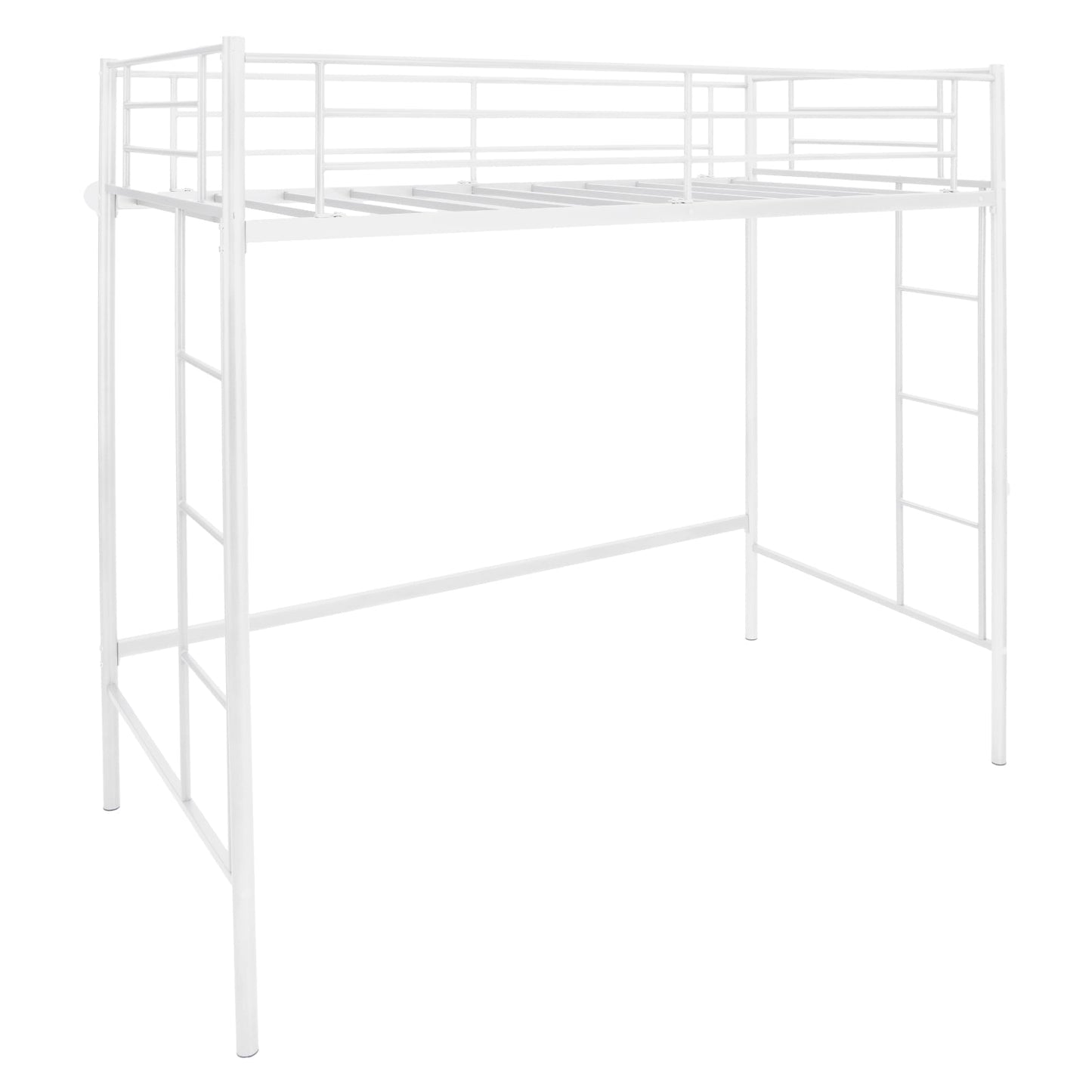 Twin Loft Bed Frame with 2 Ladders Full-length Guardrail