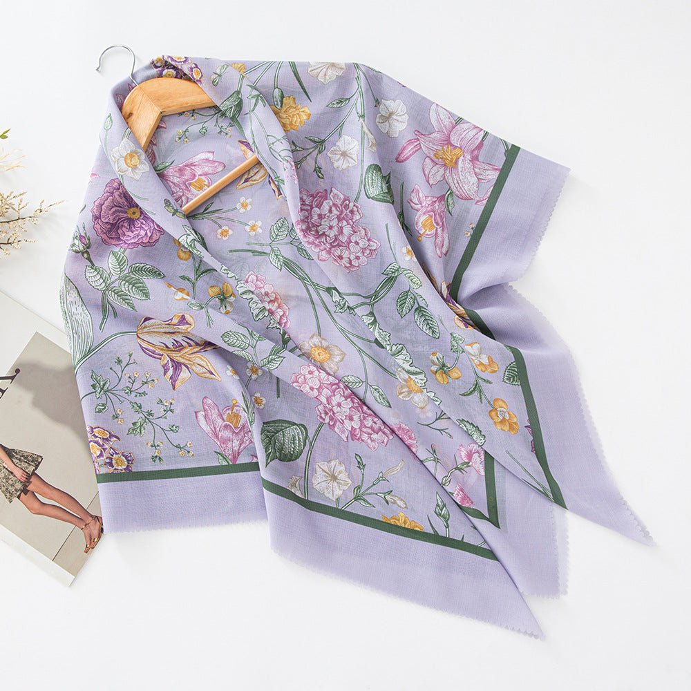 MH072 Square Floral Print Wavy Cut-off Voile Hijab
