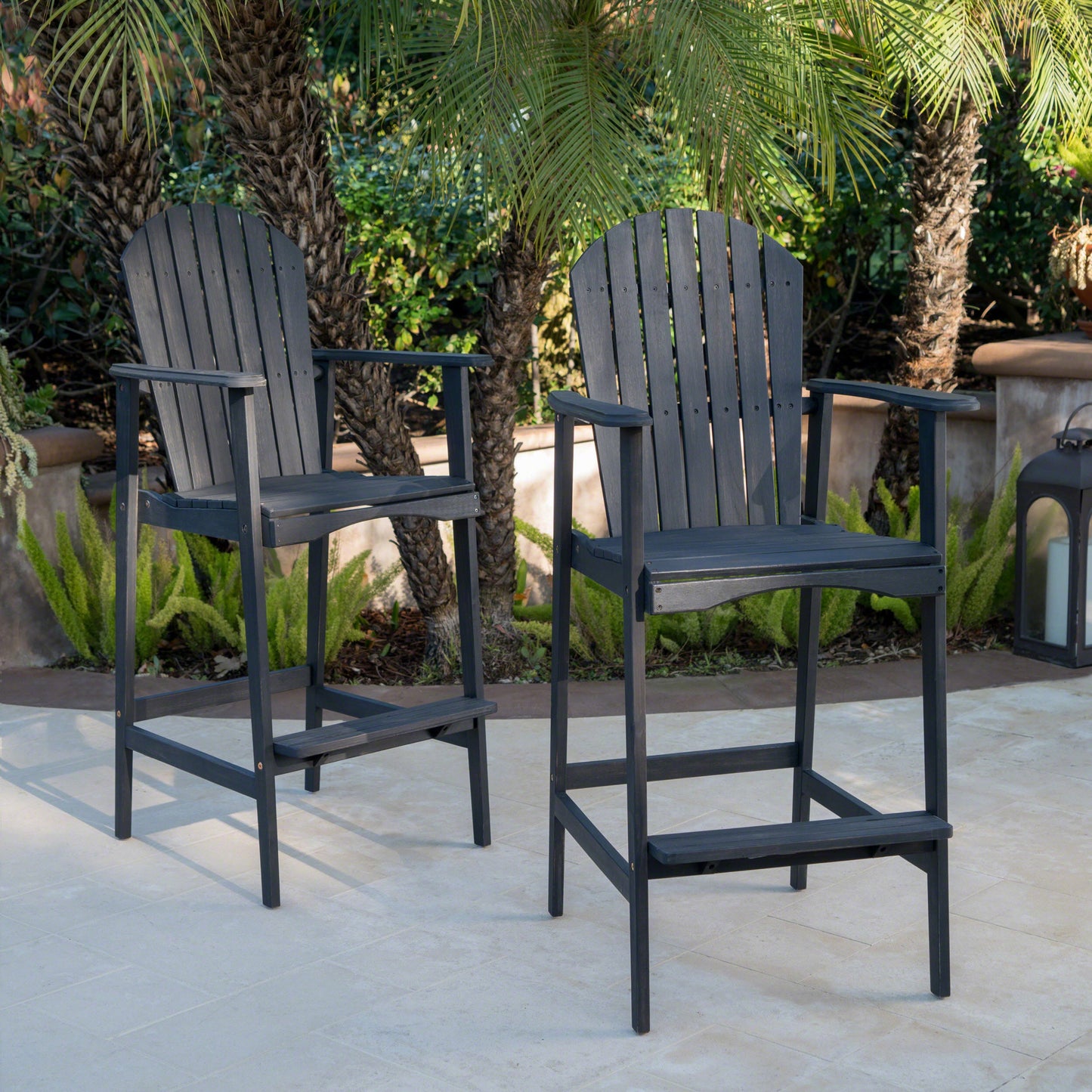 Outdoor Acacia Wood Adirondack Barstools, Set of 2