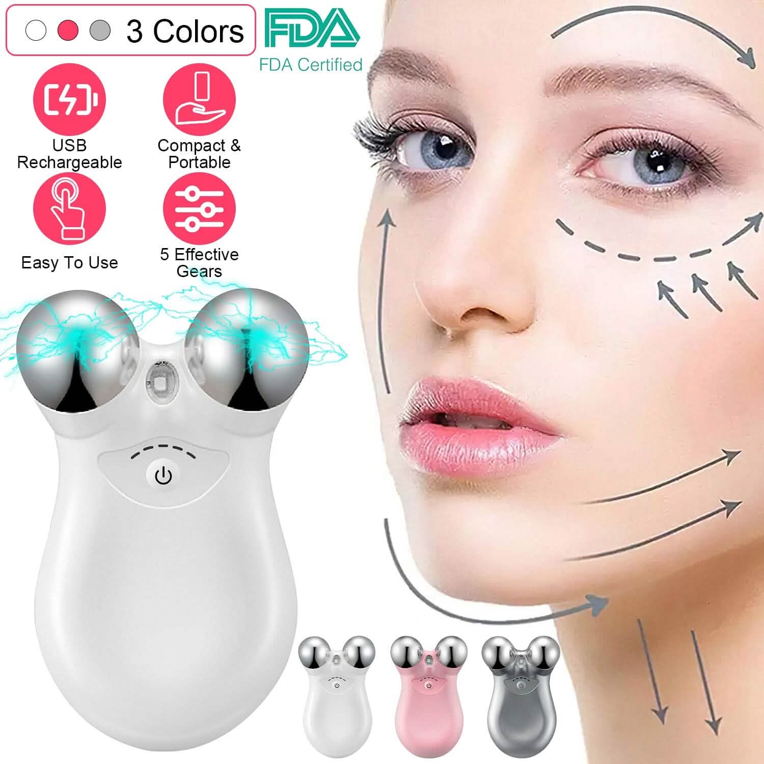 Micro-Current Face Massager Rechargeable Roller with 5 Gears
