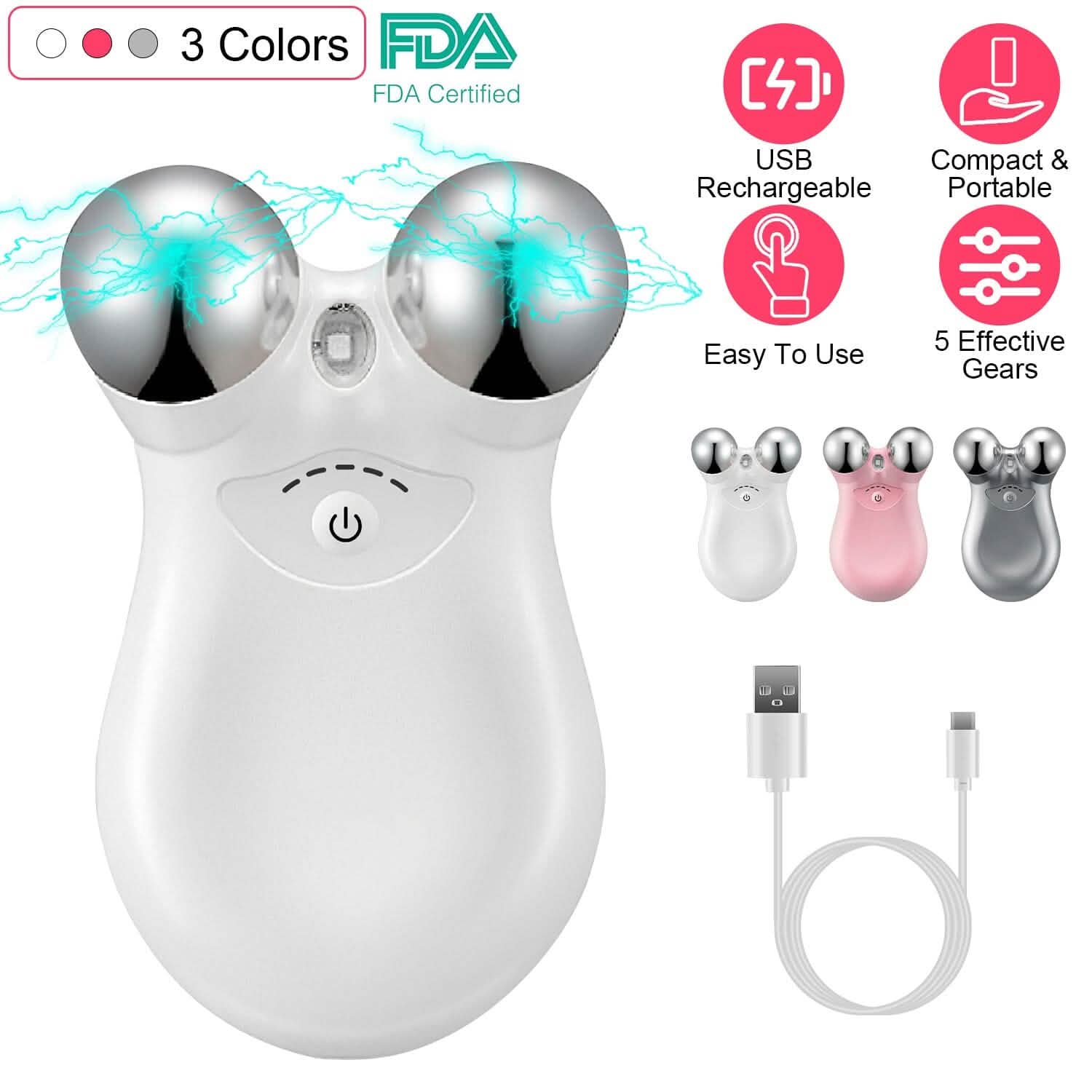 Micro-Current Face Massager Rechargeable Roller with 5 Gears