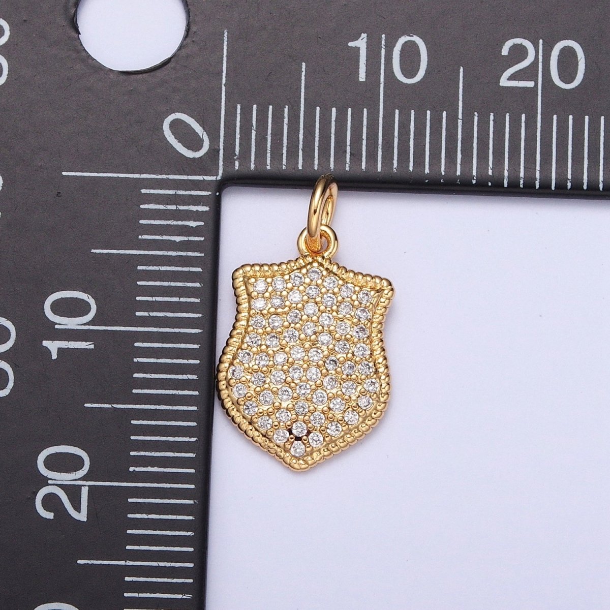 Micro Pave CZ Crest Shield Geometric Charm | X-116