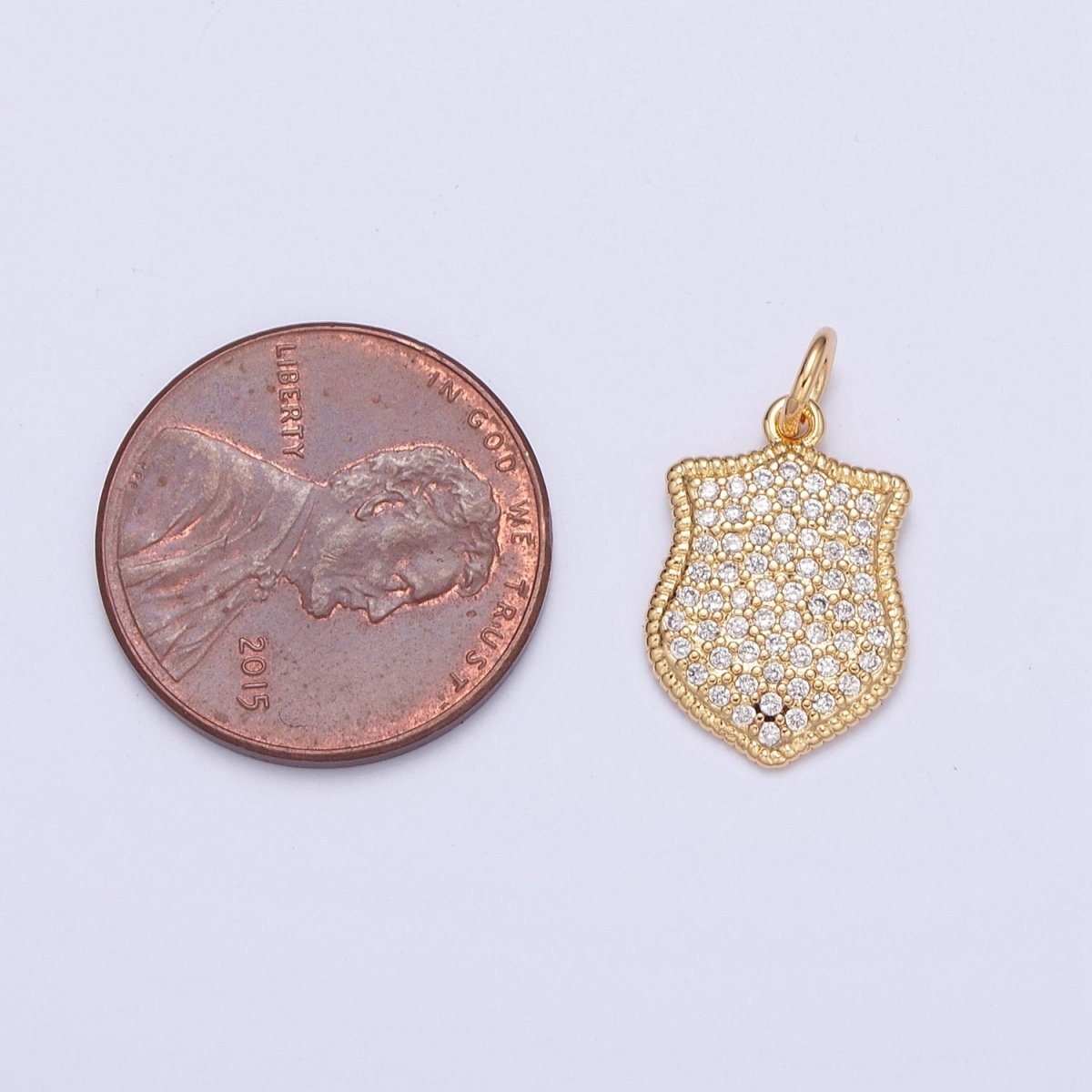 Micro Pave CZ Crest Shield Geometric Charm | X-116