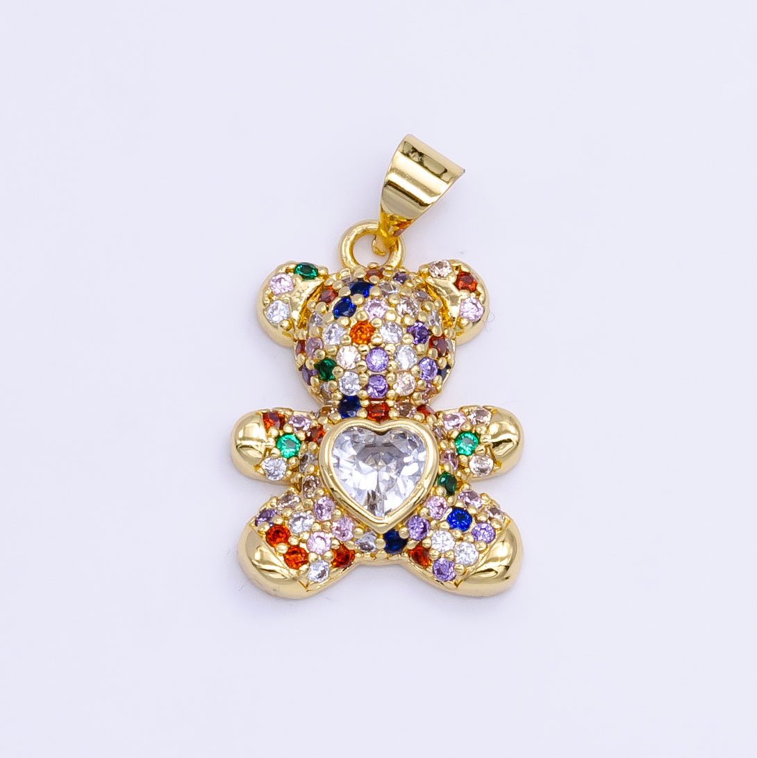 Micro Pave Gold Bear Charm Teddy Bear Charm Necklace Pendant / Keychain / Earrings / Kids Crafts I-747~I-749
