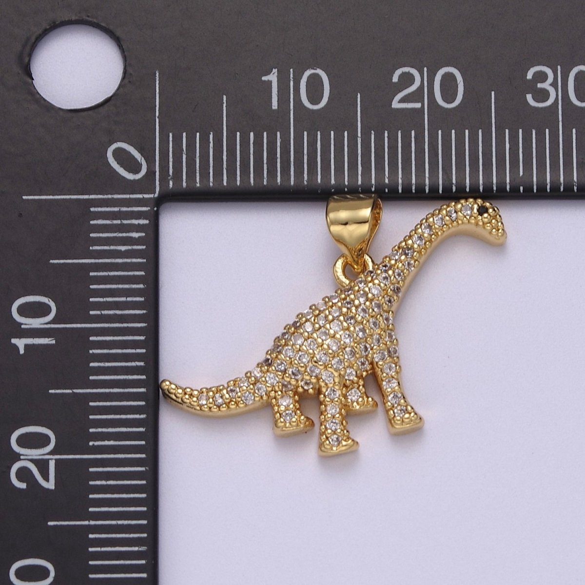Micro Pave Gold Brontosaurus Dinosaur Charms Gold Pendant Jurassic, Dino Inspired Jewelry J-351