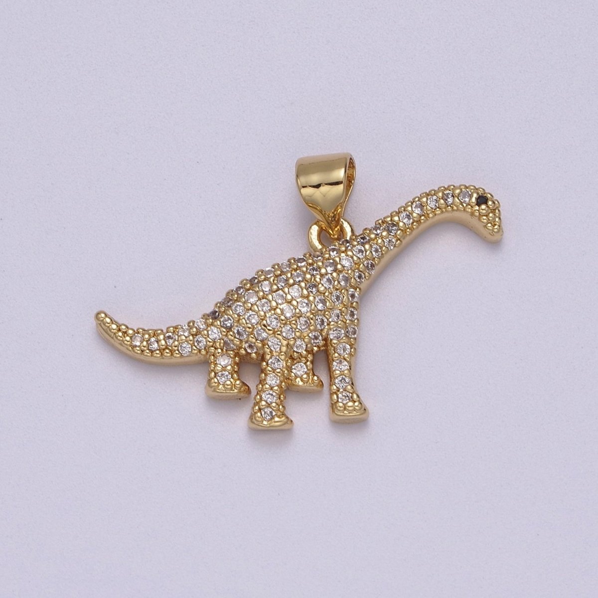 Micro Pave Gold Brontosaurus Dinosaur Charms Gold Pendant Jurassic, Dino Inspired Jewelry J-351