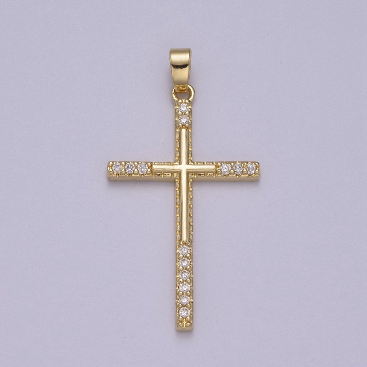 Micro Pave Gold Cross Pendant for Religious Jewelry Making N-600