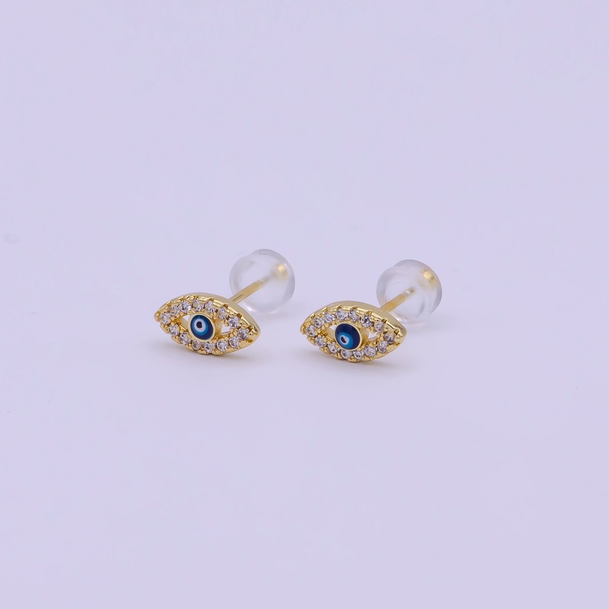 Micro Pave Gold Evil Eye Stud Earring Dainty Talisman Amulet Earring T-282