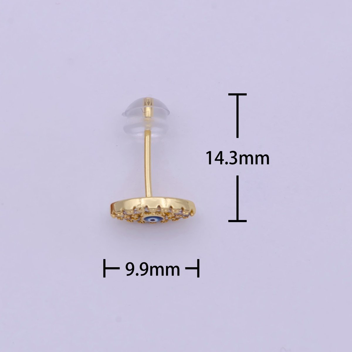 Micro Pave Gold Evil Eye Stud Earring Dainty Talisman Amulet Earring T-282