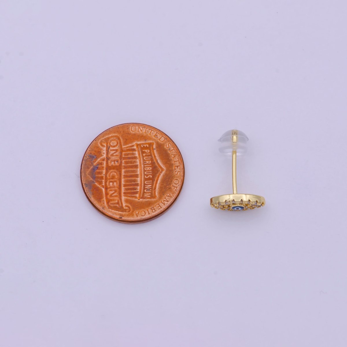 Micro Pave Gold Evil Eye Stud Earring Dainty Talisman Amulet Earring T-282