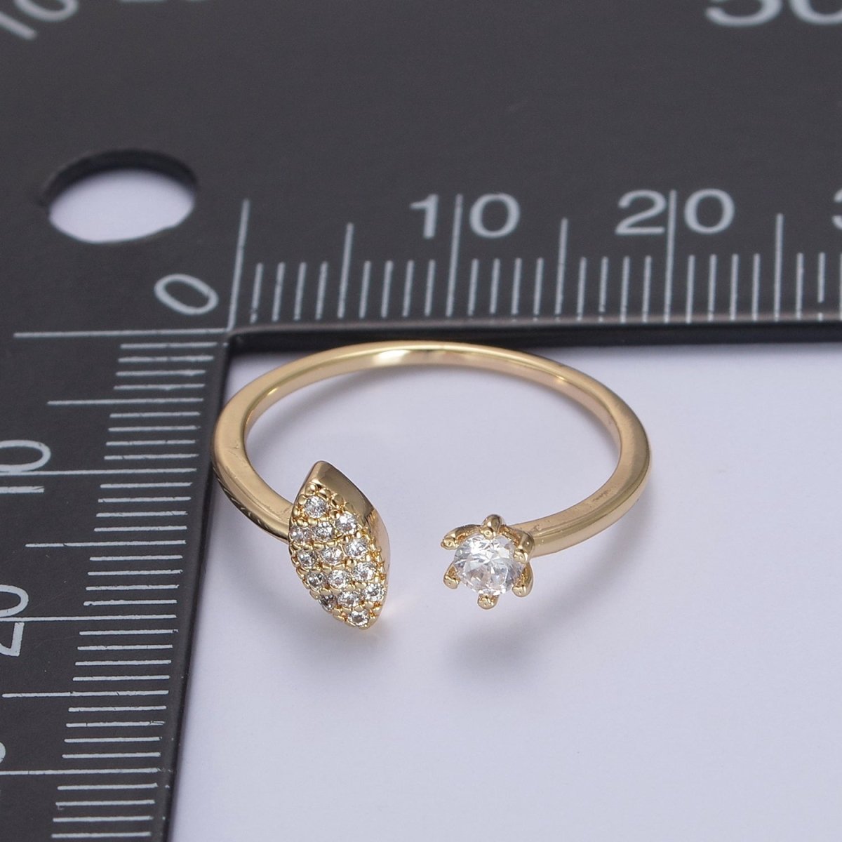 Micro Pave Gold Sharp Angle Oval Open Ring, 16K Gold Filled Crystal Cubic Zirconia CZ Statement Ring, Minimalist Stacking Ring U-434