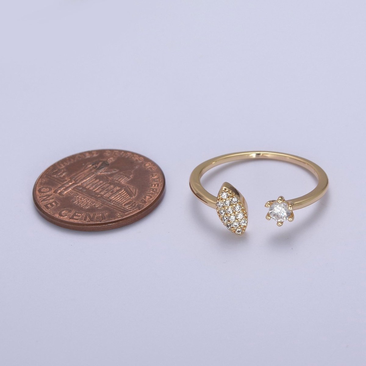 Micro Pave Gold Sharp Angle Oval Open Ring, 16K Gold Filled Crystal Cubic Zirconia CZ Statement Ring, Minimalist Stacking Ring U-434