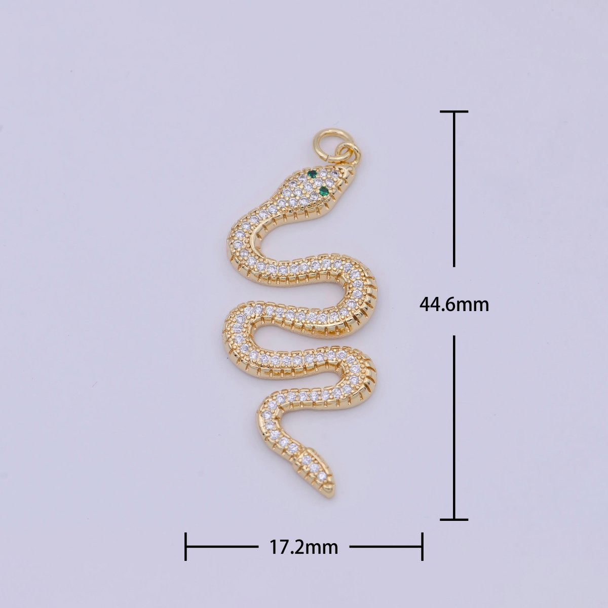 Micro Pave Gold Snake Charm - Dainty serpent Chinese Zodiac pendant viper, 18k gold Filled W-172