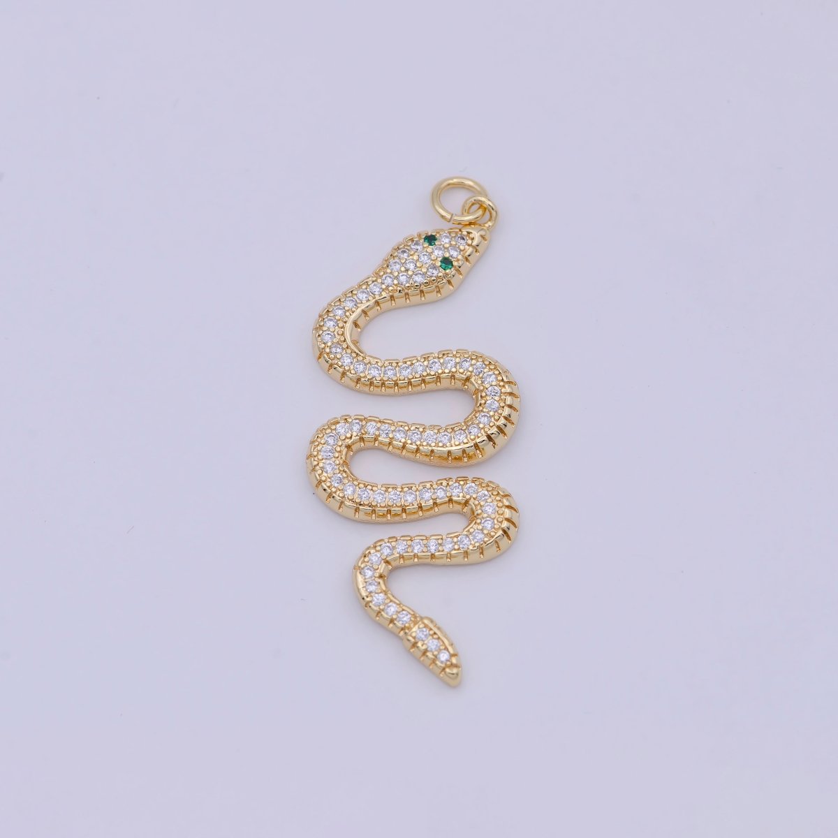 Micro Pave Gold Snake Charm - Dainty serpent Chinese Zodiac pendant viper, 18k gold Filled W-172