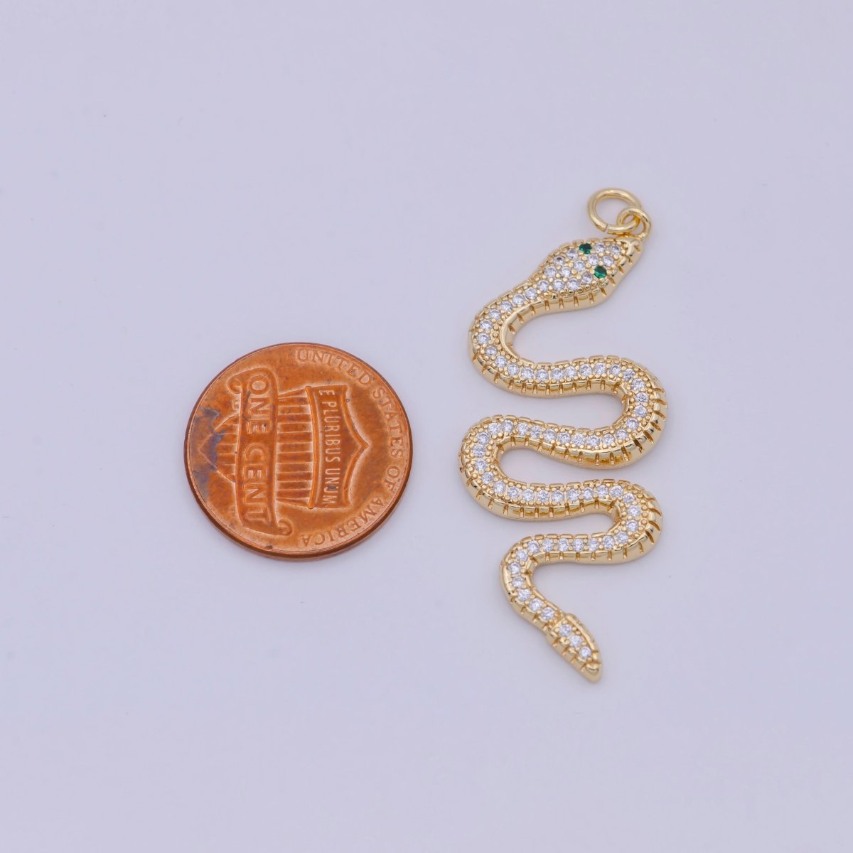 Micro Pave Gold Snake Charm - Dainty serpent Chinese Zodiac pendant viper, 18k gold Filled W-172