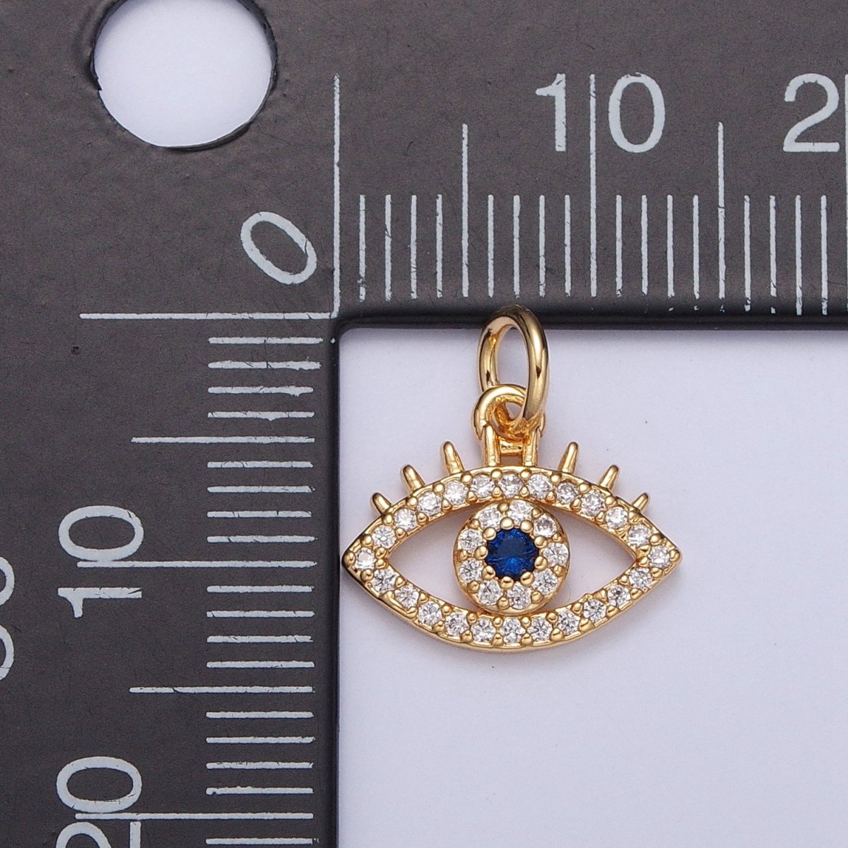 Micro Pave Protection Charm, Blue Cubic Zirconia Evil Eye Charm For Jewelry Making, X-118