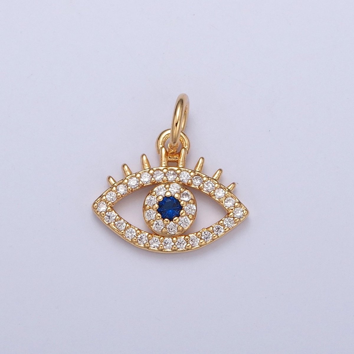 Micro Pave Protection Charm, Blue Cubic Zirconia Evil Eye Charm For Jewelry Making, X-118