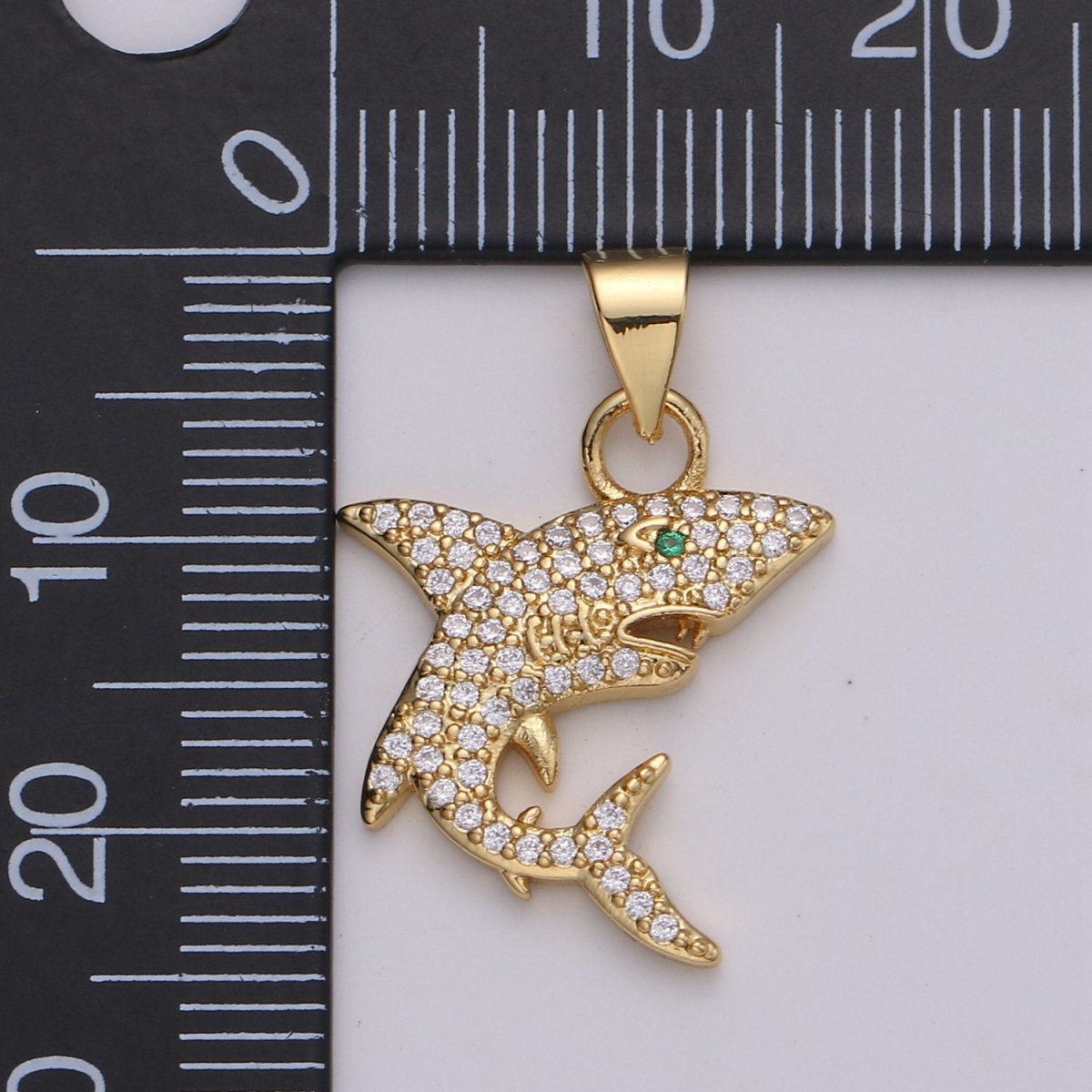 Micro Pave Shark 24K Gold Filled Charms, Gold Filled Fish Charm, Gold Baby Shark Under the sea Jewelry Inspired I-800