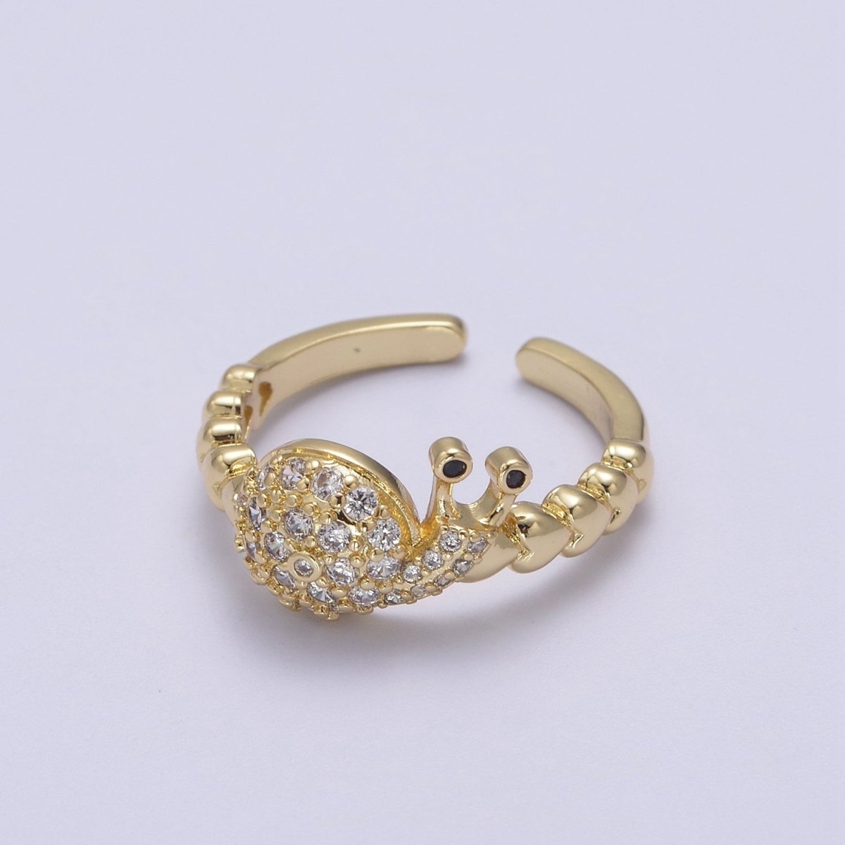 Micro Pave Snail Ring, Heart Textured Gold Adjustable Band Ring, 24K Gold Filled Nature Ocean Wildlife Under The Sea Ring U-441