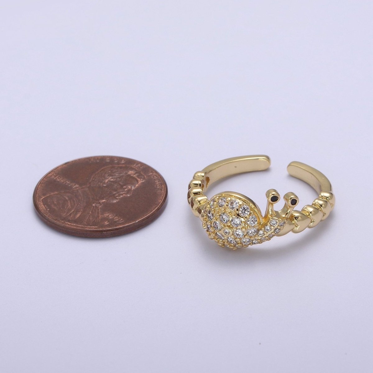Micro Pave Snail Ring, Heart Textured Gold Adjustable Band Ring, 24K Gold Filled Nature Ocean Wildlife Under The Sea Ring U-441