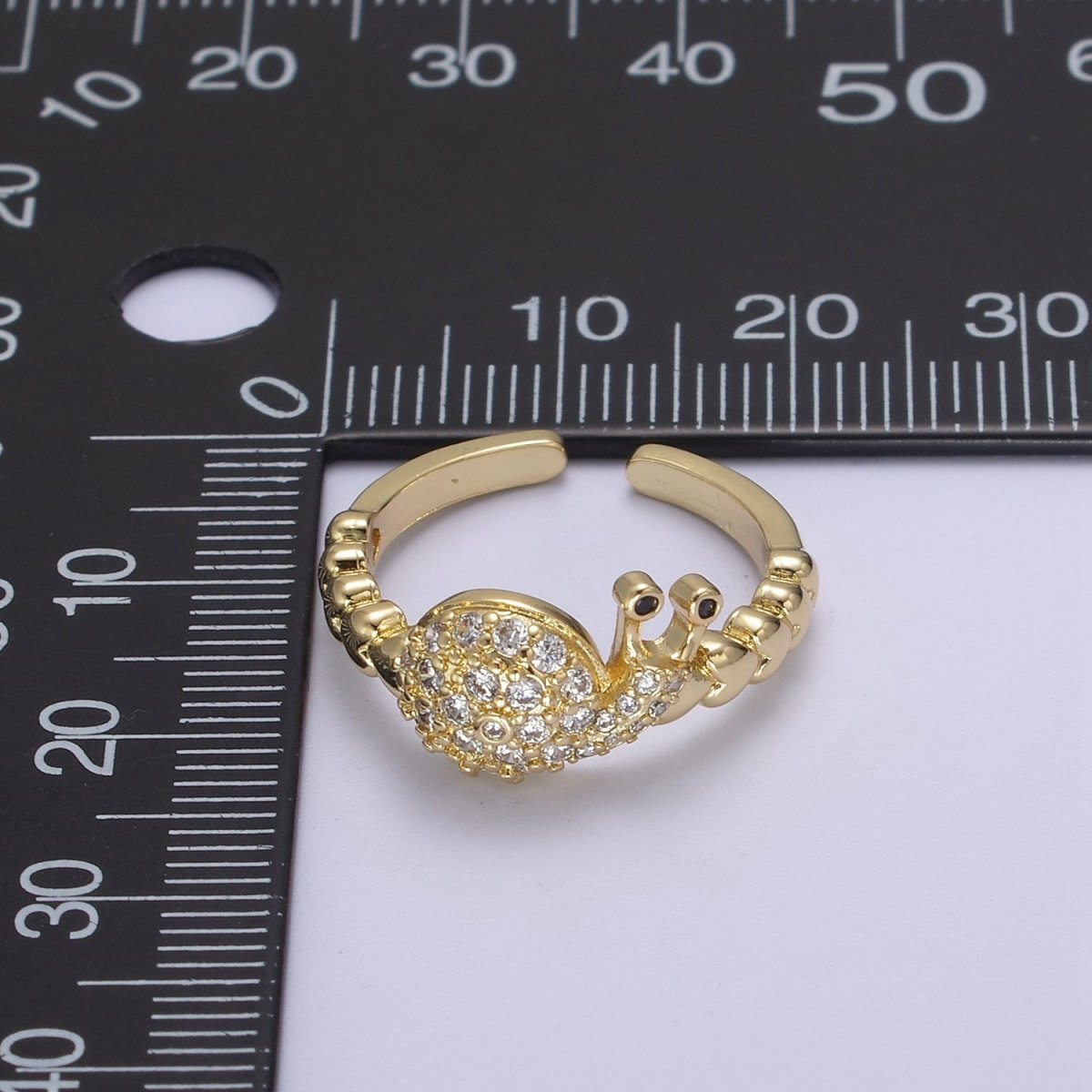 Micro Pave Snail Ring, Heart Textured Gold Adjustable Band Ring, 24K Gold Filled Nature Ocean Wildlife Under The Sea Ring U-441