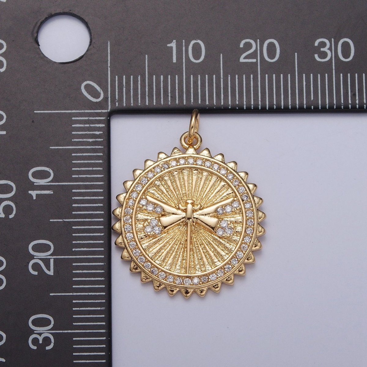 Micro Paved CZ Dragonfly Insect Textured Round Charm | X-109